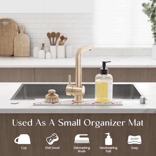 eormoe Stone Faucet Mat for Kitchen Sink, Diatomite Drying Stone Mat for Kitchen Counter, Prevent Moisture – Sink Splash Guard for Holiday Gift Home Decor (Red/Green, 20''x3.9'') - Image 4