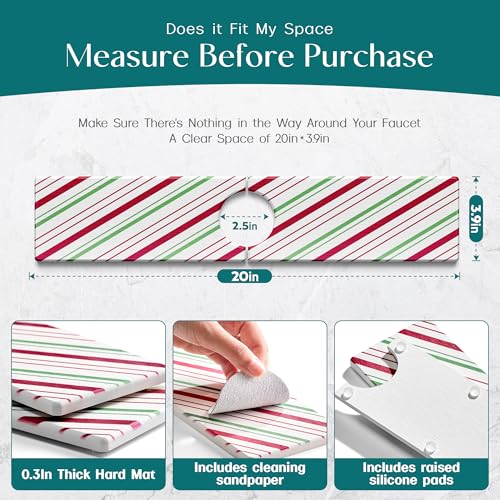 eormoe Stone Faucet Mat for Kitchen Sink, Diatomite Drying Stone Mat for Kitchen Counter, Prevent Moisture – Sink Splash Guard for Holiday Gift Home Decor (Red/Green, 20''x3.9'') - Image 5