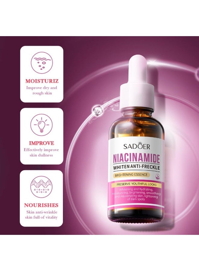 SADOER Niacinamide Brightening Serum 30ml - Hydrates, Evens Skin Tone, Smooths & Revitalizes, Reduces Dark Spots, Facial Treatment for All Skin Types - Image 2