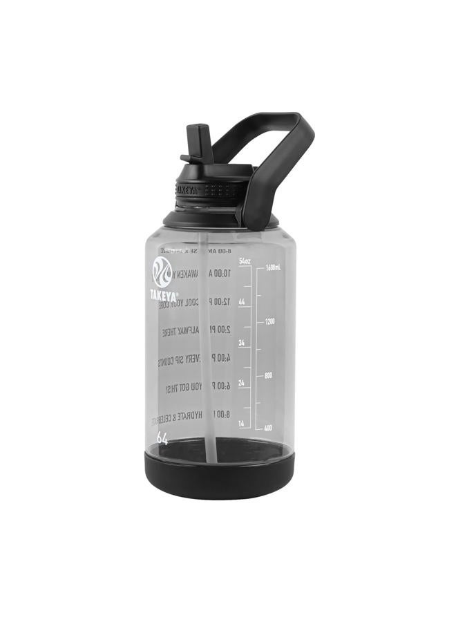 Takeya 64 oz Motivational Water Bottle with Straw Lid with Time Marker, Half Gallon, Premium Quality BPA Free Tritan Plastic, Stormy Black - Image 1