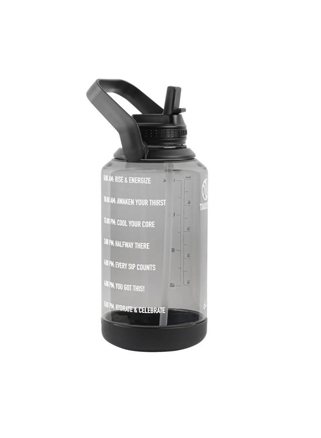 Takeya 64 oz Motivational Water Bottle with Straw Lid with Time Marker, Half Gallon, Premium Quality BPA Free Tritan Plastic, Stormy Black - Image 2