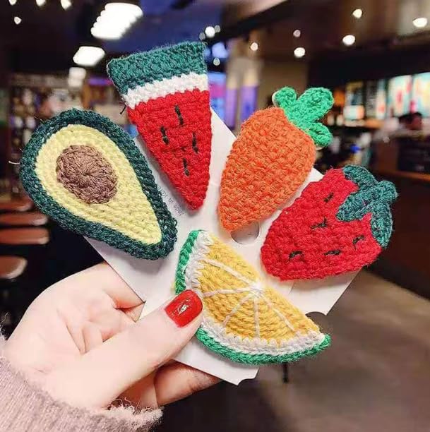 6 Pcs Hair Clips Woolen knitting Fruit Colorful Cute Clips For Kid Girls Accessories