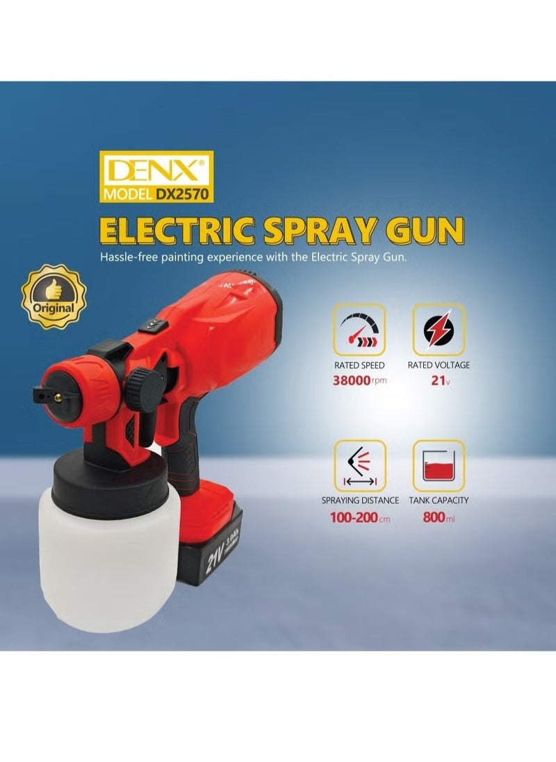 Denx Electric Spray Gun 21V Handheld Adjustable Size Multifunctional High Pressure Paint Sprayer 800Ml Large Capacity | 38000 Rpm - Image 3