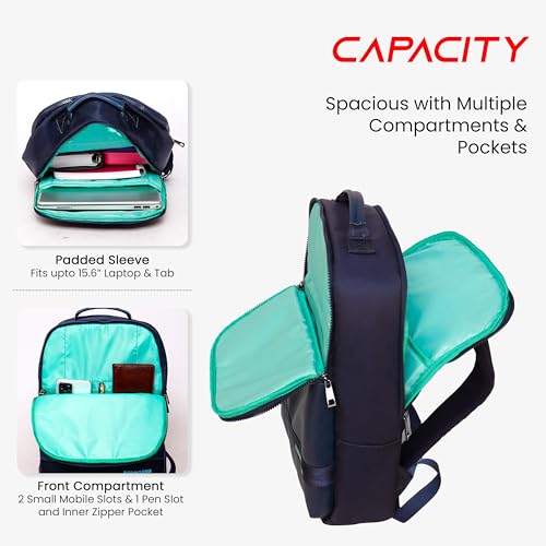 REDHORNS Faux Leather 15.6-Inch Laptop Backpack for Men and Women with Rain Cover, Anti-Theft Travel Water Resistant Laptop Bag for Office, College, School (Blue) - Image 5