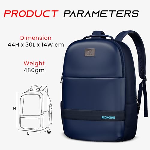 REDHORNS Faux Leather 15.6-Inch Laptop Backpack for Men and Women with Rain Cover, Anti-Theft Travel Water Resistant Laptop Bag for Office, College, School (Blue) - Image 3