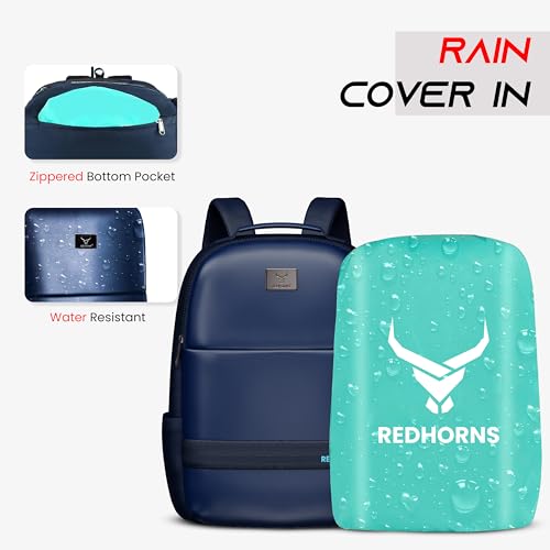 REDHORNS Faux Leather 15.6-Inch Laptop Backpack for Men and Women with Rain Cover, Anti-Theft Travel Water Resistant Laptop Bag for Office, College, School (Blue) - Image 4