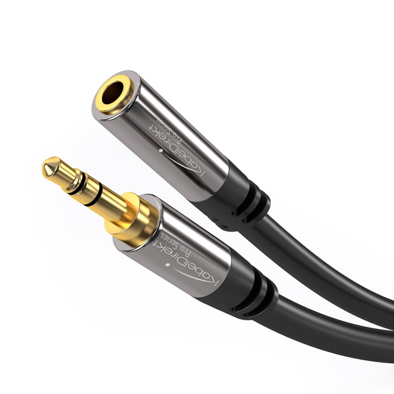 KabelDirekt – 3ft – Headphone Extension Lead Cable, 3.5mm connectors (aux Audio Cable, Male Jack Plug/Female Jack, Practically Break-Proof Metal casing, Perfect for Headphones, Black) - Image 1