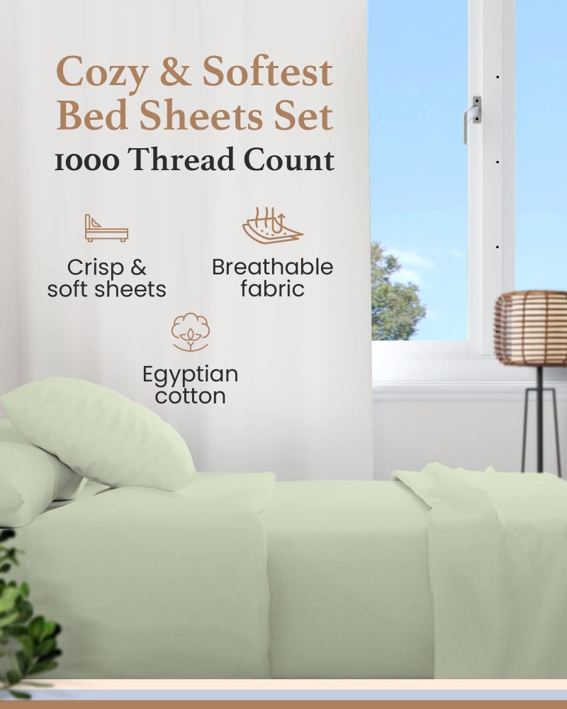 Good Sleep Bedding 4 Pc Sage California King Sheet Sets  1000 TC Egyptian Cotton Cal King Sheet Set for California King Bed Set 16 Inch Deep Pocket Cal King Bed Sheets - 1 Fitted Sheet 1 Flat Sheet & 2 Pillow Case - Image 2