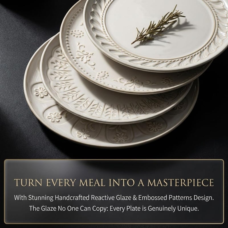 Artena Large Ceramic Dinner Plates Set Of 4, 10.75 Inch Embossed Kitchen Salad Plates, Modern Serving Plates For Restaurant, Plates With Lipped Edges, Microwave Dishwasher Safe (Multiple Patterns) - Image 4