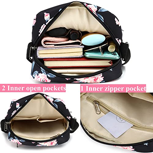 Leaper Girls Crossbody Purses 2PCS for Kids Organizer Messenger Bag Women Floral Crossbody Bag and Purse Set Black - Image 3