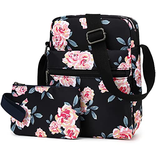 Leaper Girls Crossbody Purses 2PCS for Kids Organizer Messenger Bag Women Floral Crossbody Bag and Purse Set Black - Image 2