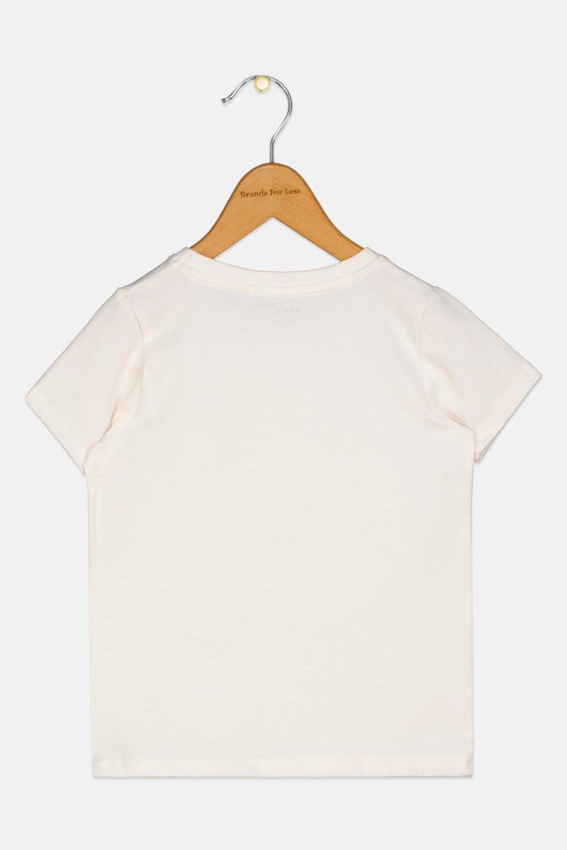NAME IT Toddlers Girl Graphic Print Short Sleeve Top, Off White - Image 2