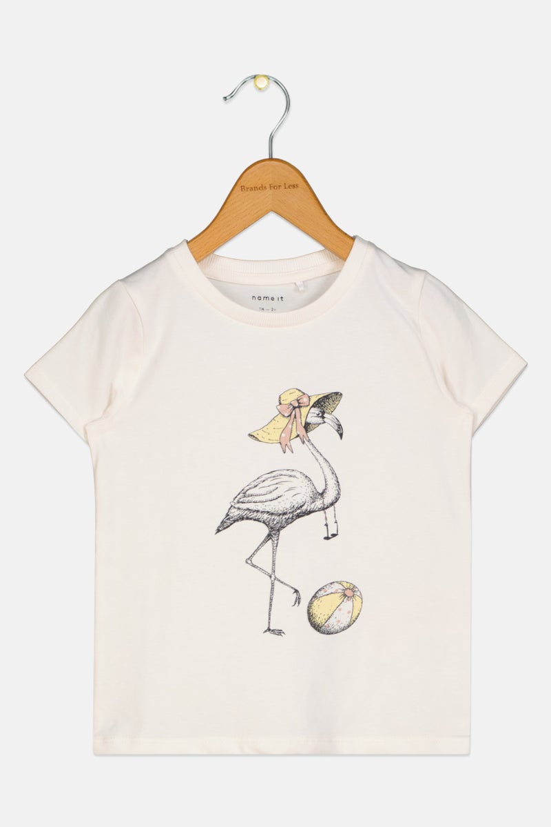 NAME IT Toddlers Girl Graphic Print Short Sleeve Top, Off White - Image 1