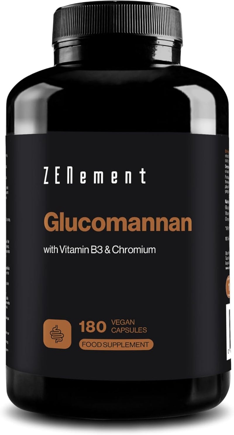 Zenement Glucomannan 4200 mg per Daily Dose with Vitamin B3 and Chromium Konjac Root Fibre for Weight Control 180 Vegan Capsules Zenement - Image 1