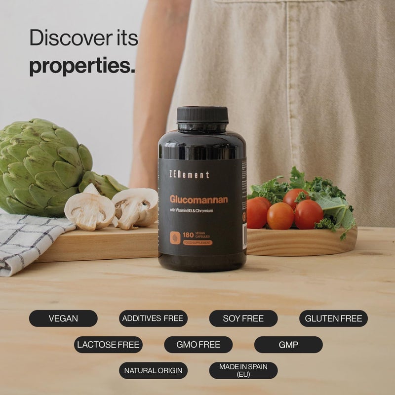 Zenement Glucomannan 4200 mg per Daily Dose with Vitamin B3 and Chromium Konjac Root Fibre for Weight Control 180 Vegan Capsules Zenement - Image 2