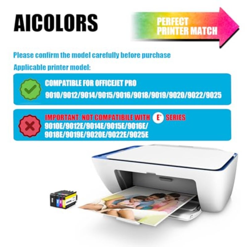 خراطيش حبر سلسلة OfficeJet Pro 9010-9026، قائمة على الصباغ، أسود/سماوي/أرجواني/أصفر، عالية الإنتاجية مقاس XL، 5 عبوات - Image 3