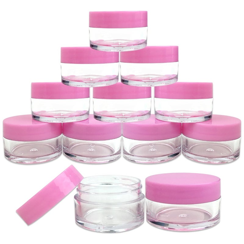 Beauticom 12 Pieces 20G20ML Round Clear Jars with Pink Lids for Lotion Creams Toners Lip Balms Makeup Samples BPA Free