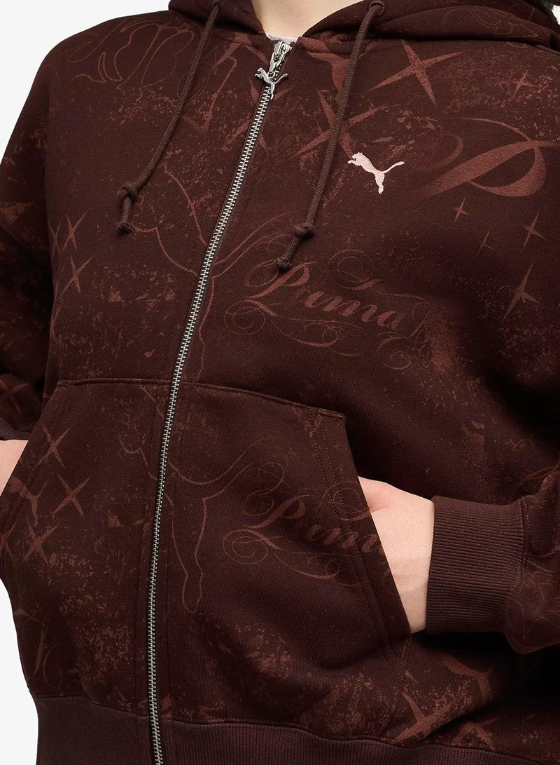 Puma Chocolate Brown Essential Graphic Aop Hoodie for Women | Best Price UAE