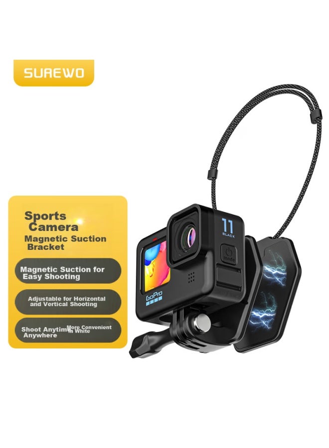 Surewo Magnetic Mount For Dji Gopro Action Cameras, Compatible With Action 5 Pro/4/3 Ace Pro 2, Quick-release Neck Strap, Chest Mount, Base Plate, And Car Accessories - Image 1