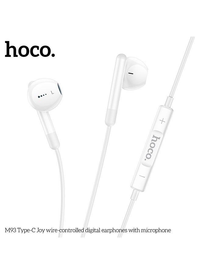hoco. M93 Small Joy Wire-Controlled Digital Earphones With Microphone, Plug: Type-C, Compatible Huawei Xiaomi OnePlus iPad Pro/iPad Air Type-C Interface(White) - Image 3