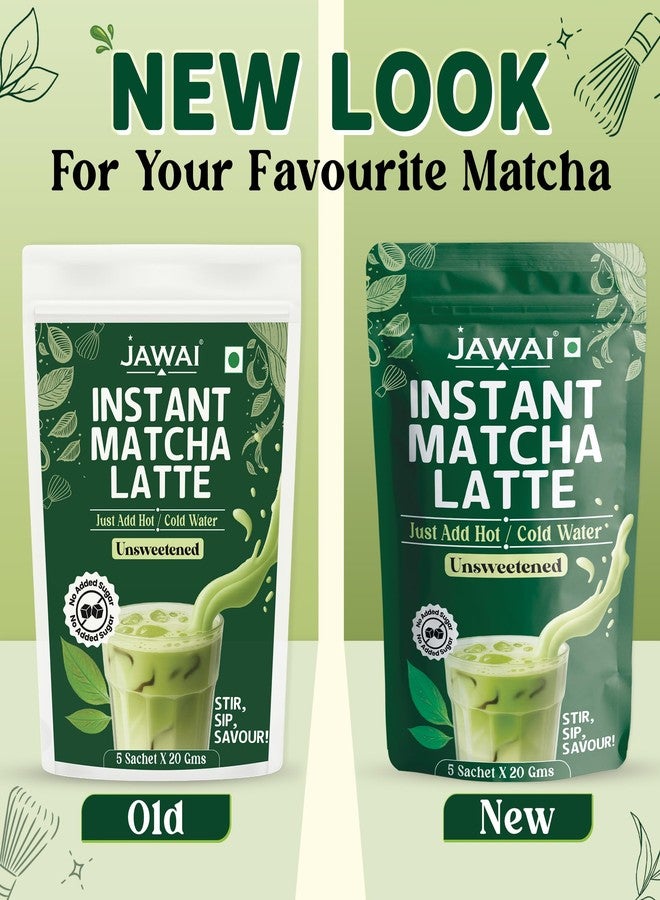JAWAI MATCHA LATTE INSTANT PREMIX | 100 Grams | Japanese Matcha Green Tea Powder | UNSWEETENED, No Added Sugar | Antioxidant Rich, Keto & Vegan Friendly | Just Add Hot or Cold Water | 5 Sachets x 20G - Image 2