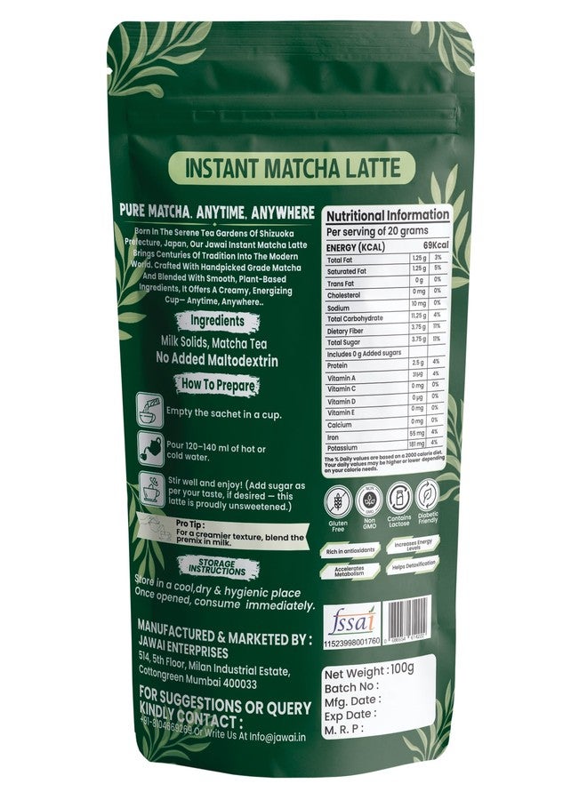 JAWAI MATCHA LATTE INSTANT PREMIX | 100 Grams | Japanese Matcha Green Tea Powder | UNSWEETENED, No Added Sugar | Antioxidant Rich, Keto & Vegan Friendly | Just Add Hot or Cold Water | 5 Sachets x 20G - Image 3