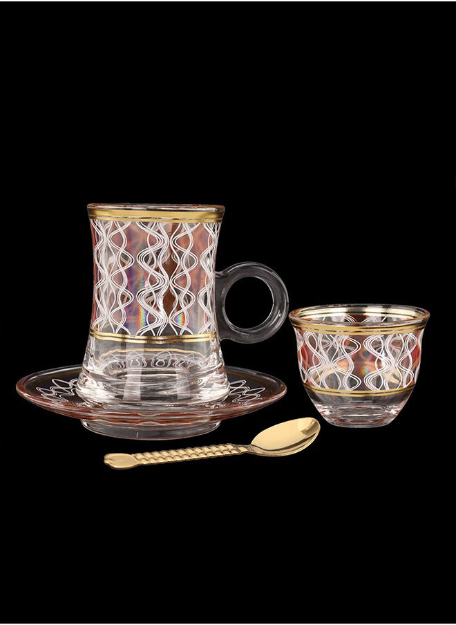 48-Piece Tea & Coffee Glass Set Clear/Gold/Red, Serve for 12 