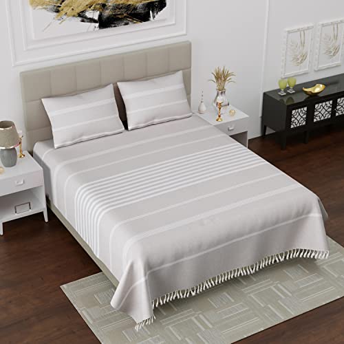 Värde 210 TC Cotton Double Bedsheet with 2 Pillow Cover | Handloom Bedsheets for Single Bed | Handmade Bedsheet | All Season Comfort | Breathable Size 90X100 Inches (Cream) - Image 1