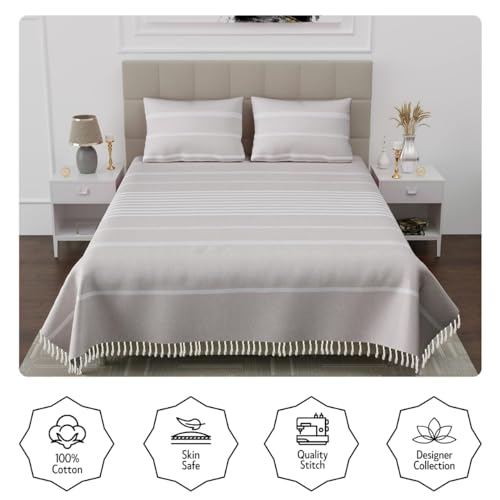 Värde 210 TC Cotton Double Bedsheet with 2 Pillow Cover | Handloom Bedsheets for Single Bed | Handmade Bedsheet | All Season Comfort | Breathable Size 90X100 Inches (Cream) - Image 2