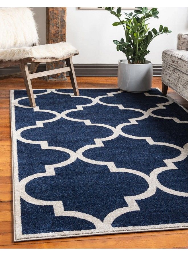Unique Loom Trellis Collection Modern Morroccan Inspired With Lattice Design Area Rug 3' 3" X 5' 3" Rectangle Navy Blue Beige - Image 2