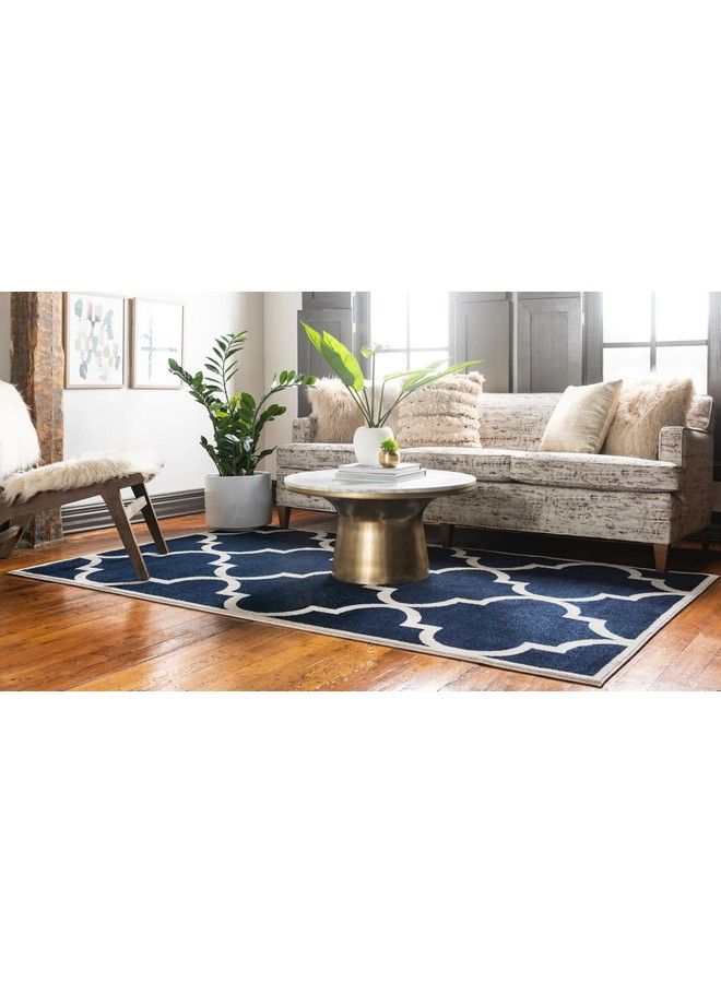 Unique Loom Trellis Collection Modern Morroccan Inspired With Lattice Design Area Rug 3' 3" X 5' 3" Rectangle Navy Blue Beige - Image 3