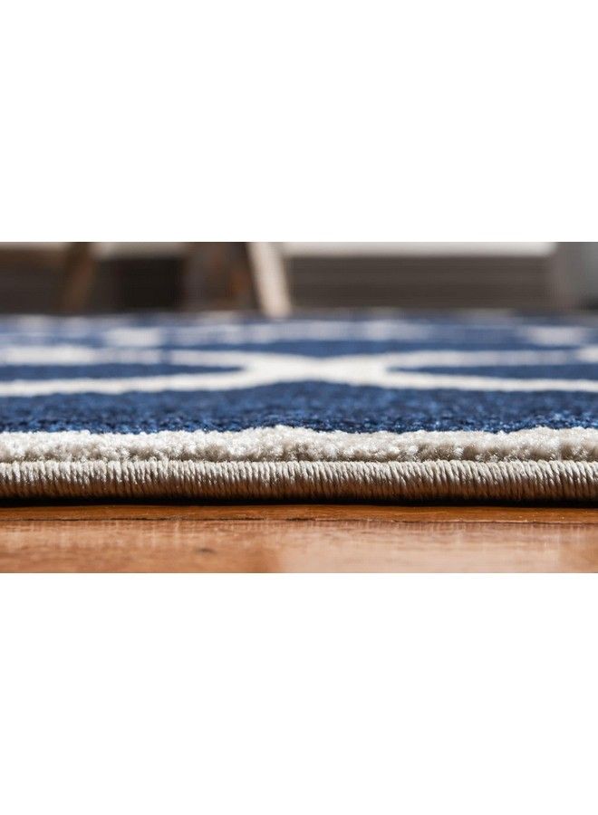 Unique Loom Trellis Collection Modern Morroccan Inspired With Lattice Design Area Rug 3' 3" X 5' 3" Rectangle Navy Blue Beige - Image 4