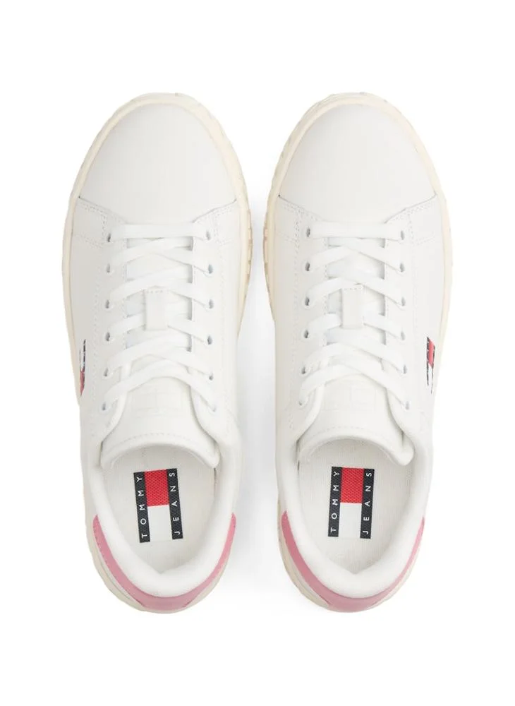 TOMMY JEANS Embossed Repeat Logo Trainers With Leather