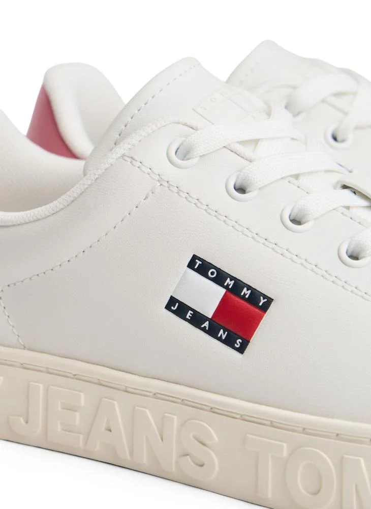 TOMMY JEANS Embossed Repeat Logo Trainers With Leather