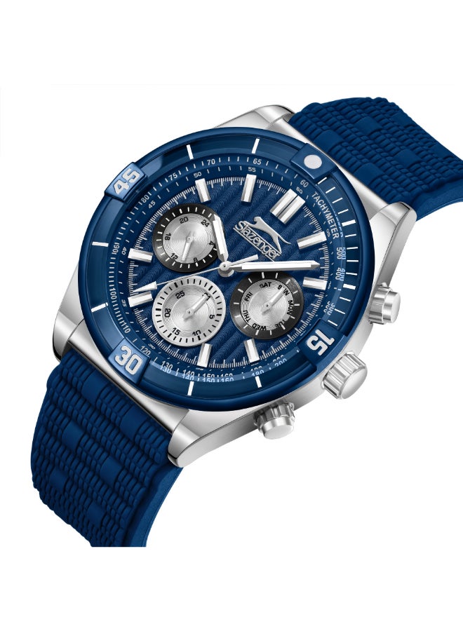 سلازنجر ساعة رجالية متعددة الوظائف بسوار سيليكون أزرق داكن - Image 2