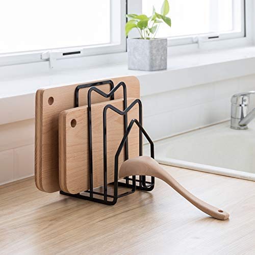 Sunficon Cutting Board Rack Chopping Board Organizer Stand Holder Kitchen Countertop Pots Pan Lids Rack Organizer Flat Steel 4.92 X 5.7 X 8.47 In. Black - Image 1