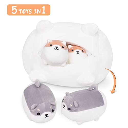 Auspicious beginning Shiba Inu Plush, 5 PCS Shiba Inu Stuffed Animal Family, 16" Corgi Plushie Cute Soft Plushies Pillow Toy Anime Kawaii Plush Soft Corgi Pillow,Dog Mommy with 4 Puppies Toy Gifts for Boys Girls - Image 2