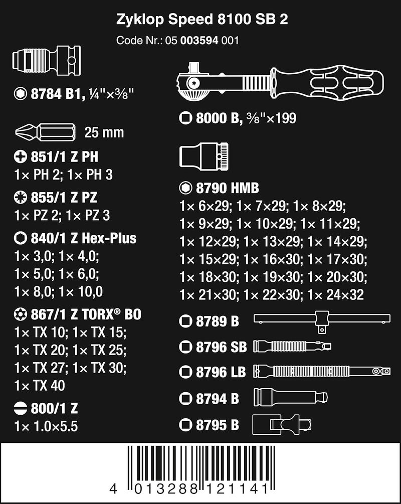 WERA 8100 SB 2 Zyklop Speed Ratchet Set - 3/8" Drive, Metric, 43 Pieces - Image 2