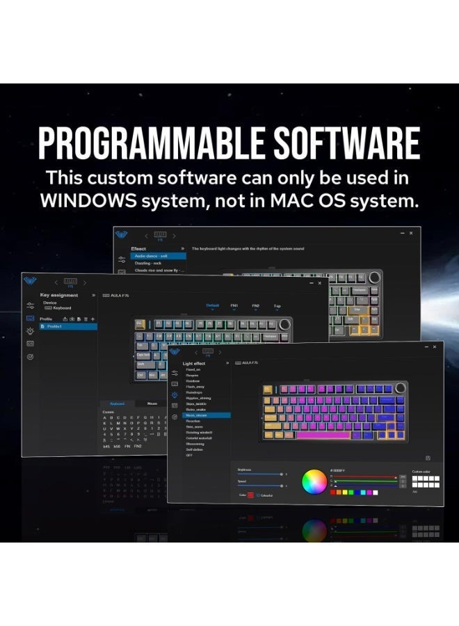 AULA لوحة مفاتيح ميكانيكية لاسلكية F75 Pro، لوحة مفاتيح مخصصة قابلة للتبديل الساخن بنسبة 75%، إضاءة خلفية RGB، مفاتيح Reaper مشحمة مسبقًا، مفاتيح PBT مطبوعة من الجانب، لوحة مفاتيح ألعاب ميكانيكية 2.4GHz/USB-C/BT5.0 - Image 5