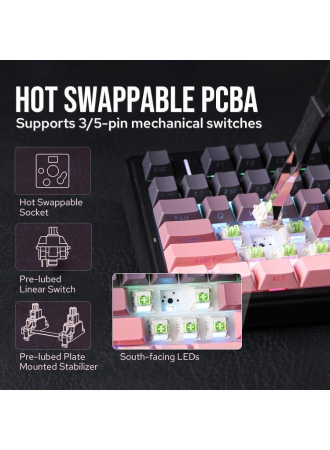 AULA لوحة مفاتيح ميكانيكية لاسلكية F75 Pro، لوحة مفاتيح مخصصة قابلة للتبديل الساخن بنسبة 75%، إضاءة خلفية RGB، مفاتيح Reaper مشحمة مسبقًا، مفاتيح PBT مطبوعة من الجانب، لوحة مفاتيح ألعاب ميكانيكية 2.4GHz/USB-C/BT5.0 - Image 4