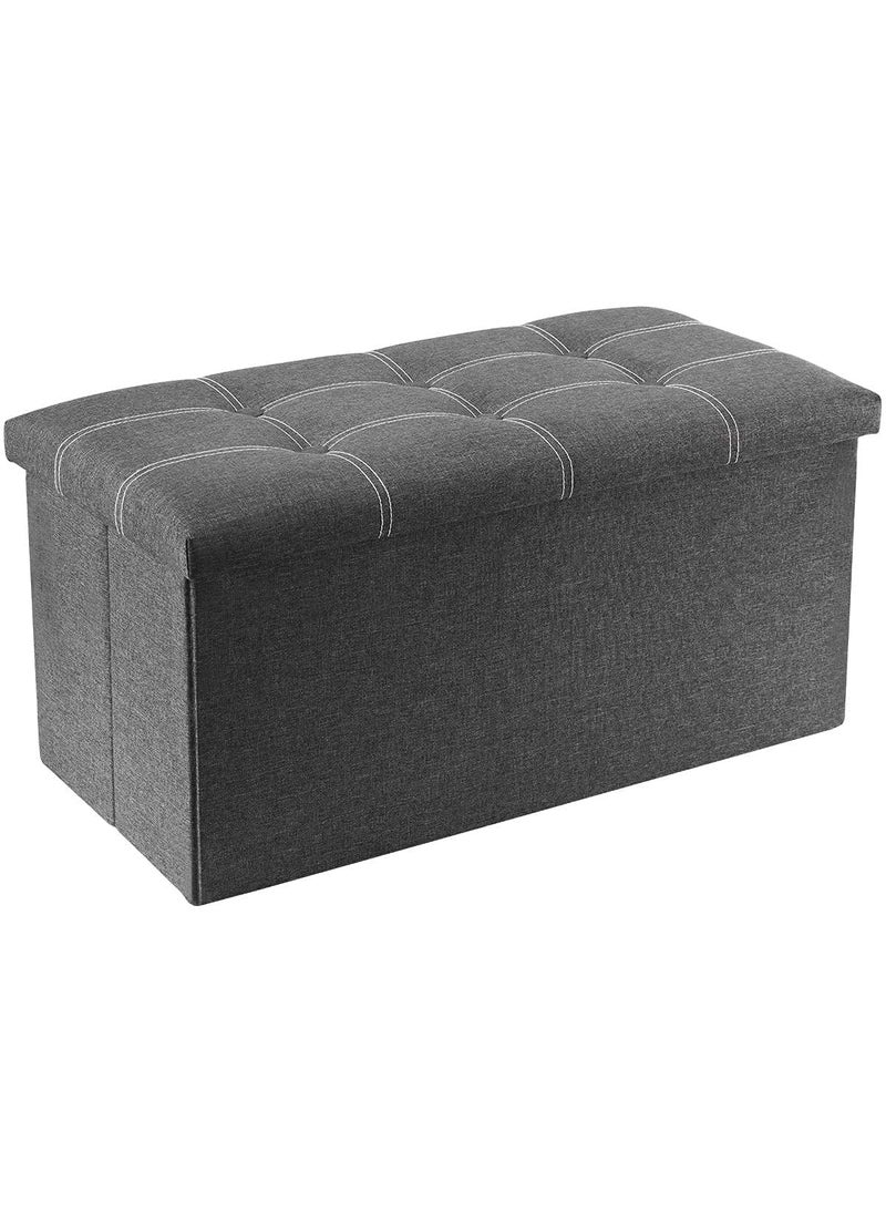 DIVHUK DIVHUK Folding Storage Ottoman Long Shoes Sofa Bench Fabric Linen Footrest Stool for Laundry Storage Space End of Bed Seat Toys Storage Organizer Bin Box with Lidded Cover 76X38X38 Grey  - Image 1