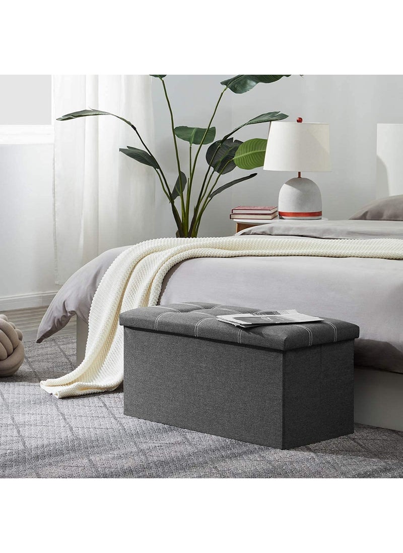 DIVHUK DIVHUK Folding Storage Ottoman Long Shoes Sofa Bench Fabric Linen Footrest Stool for Laundry Storage Space End of Bed Seat Toys Storage Organizer Bin Box with Lidded Cover 76X38X38 Grey  - Image 4
