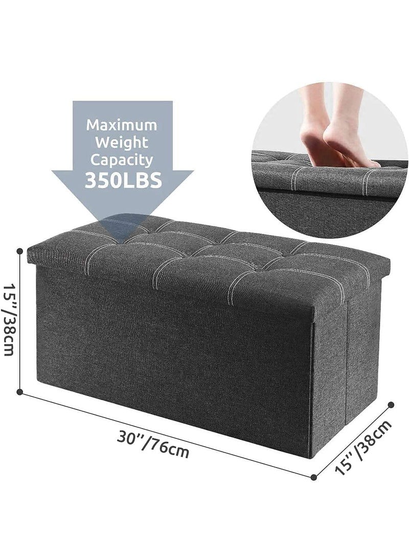 DIVHUK DIVHUK Folding Storage Ottoman Long Shoes Sofa Bench Fabric Linen Footrest Stool for Laundry Storage Space End of Bed Seat Toys Storage Organizer Bin Box with Lidded Cover 76X38X38 Grey  - Image 3