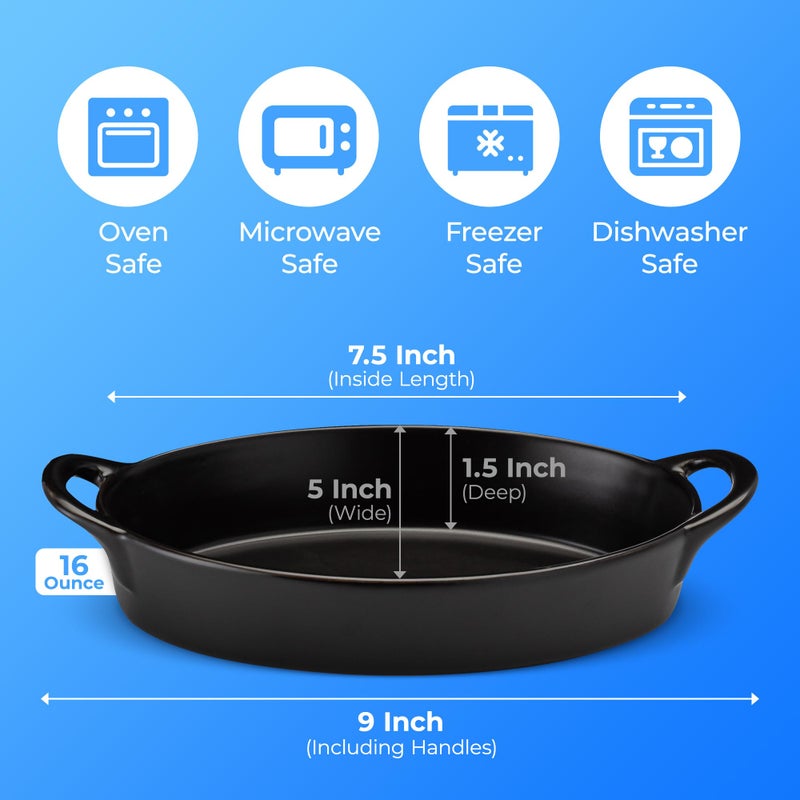 Home Beets Oval Au Gratin Baking Dishes for Oven Safe and Microwave Cooking and Baking, 4 Pc. Set, Heat Resistant Ceramic with Handles for Serving, Small Mini Casserole Dish, 8" x 5", 16 oz, Matte Black - Image 2
