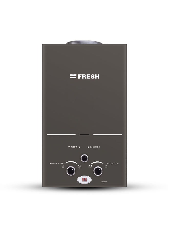 Fresh 10 liter gas heater, electric converter operated, silver