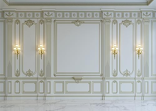BELECO 7x5ft Fabric Vintage Living Room Backdrop Classic White Wall Interior European Frame Castle Wall Photography Background Empty Living Room Wallpaper Birthday Party Decoration Photo Studio Prop - Image 1