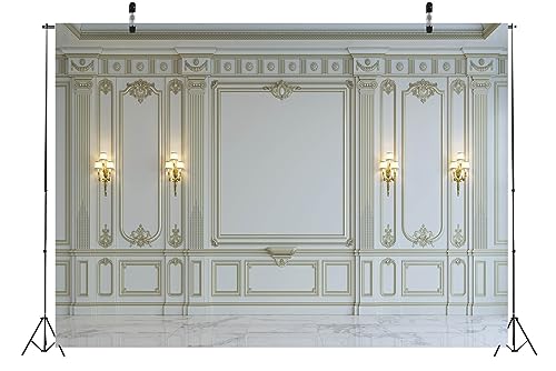 BELECO 7x5ft Fabric Vintage Living Room Backdrop Classic White Wall Interior European Frame Castle Wall Photography Background Empty Living Room Wallpaper Birthday Party Decoration Photo Studio Prop - Image 5
