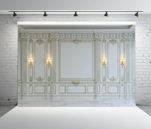 BELECO 7x5ft Fabric Vintage Living Room Backdrop Classic White Wall Interior European Frame Castle Wall Photography Background Empty Living Room Wallpaper Birthday Party Decoration Photo Studio Prop - Image 3