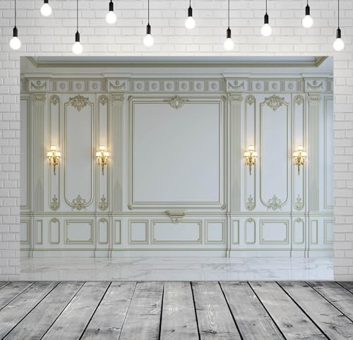 BELECO 7x5ft Fabric Vintage Living Room Backdrop Classic White Wall Interior European Frame Castle Wall Photography Background Empty Living Room Wallpaper Birthday Party Decoration Photo Studio Prop - Image 4