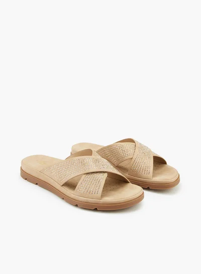 Flora Bella By Shoexpress Embellished Slip-On Cross Strap Sandals